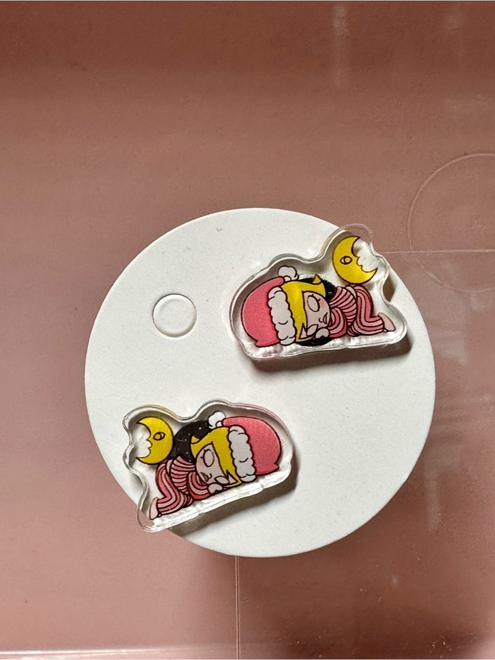 Cute Sleeping Character Earrings in Pink & Yellow